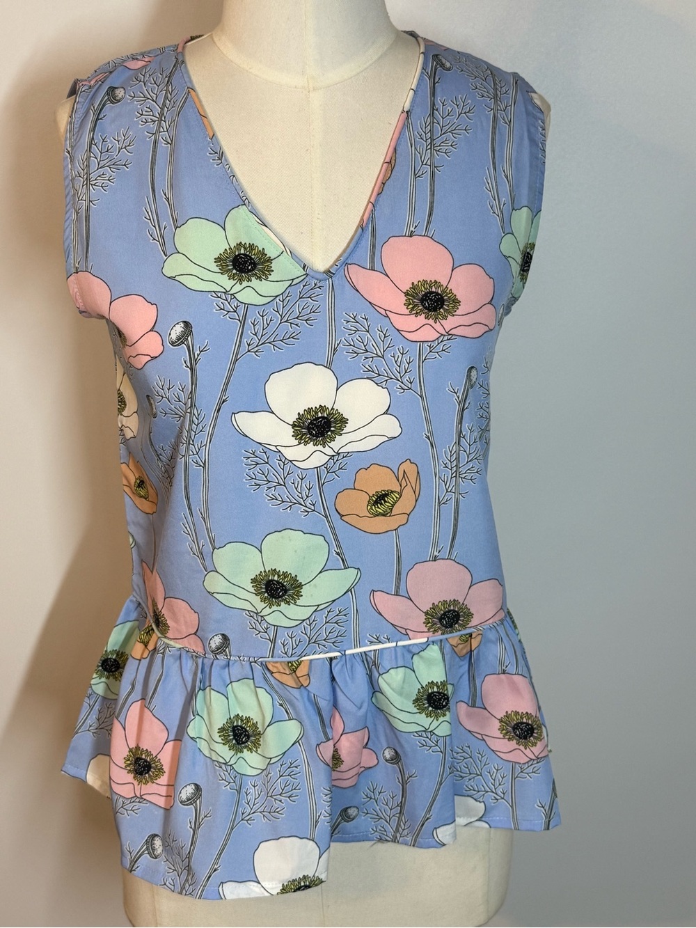 Molly Bracken Blue Floral V-Neck Peplum Tank